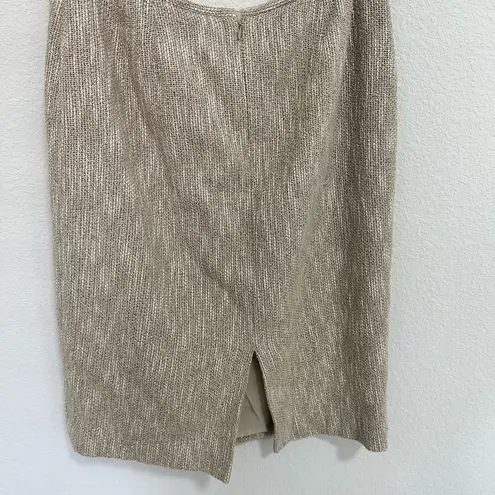 Lafayette 148  New York Beige Gold Sparkly Tweed Knee Length Skirt Pencil Size 14