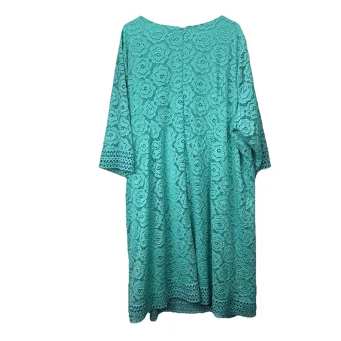 Catherines Teal Green Crochet Lace 3/4 Sleeve Knee Length Dress Size 4X