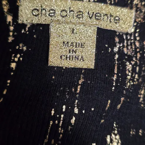 cha cha vente Black Gold Distressed Graphic Print 3/4 Sleeve Top L Whimsigoth