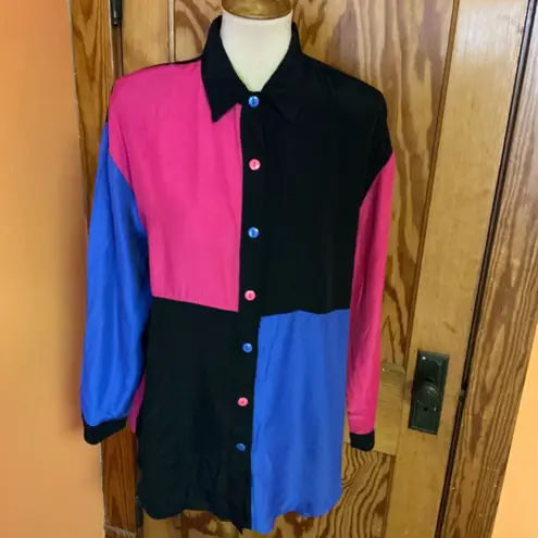 Vtg 80s color block oversized shirt Size L