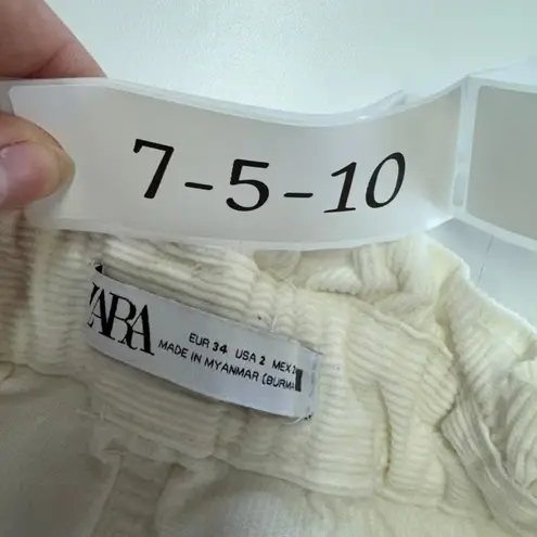 ZARA  Pants Womens 2 White Paperbag Waist‎ Barrel Leg Corduroy High Rise