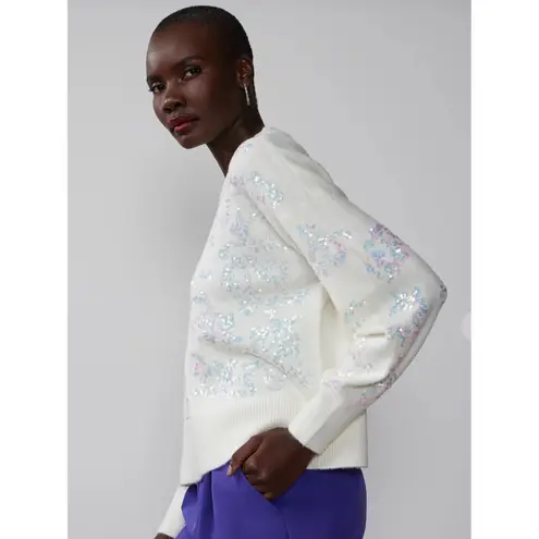 NY&C 2X Ivory Sequin Embellished Sweater, Women's Crewneck Pullover White Size XXL
