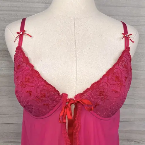secret treasures Lace & Mesh Babydoll Negligee Hot Pink-XL
