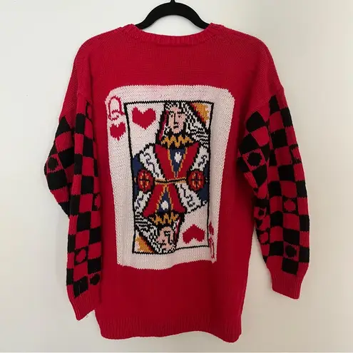 Vintage Signature by Northern Isles Game Queen of Hearts Cardigan Sweater XL Red