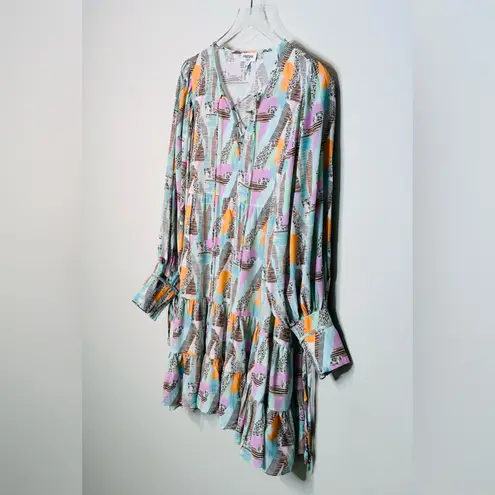 Fresha London Abstract Brush Print Purple Green Black Mini Dress Size L