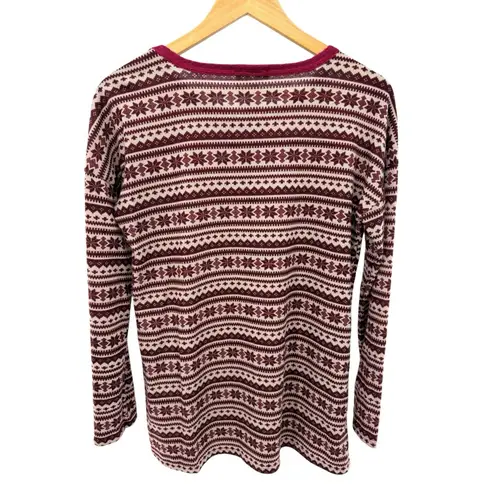 Heimish USA Fair Isle Thermal Top 1X Burgundy Pink Long Sleeve Knit Shirt NWOT Red