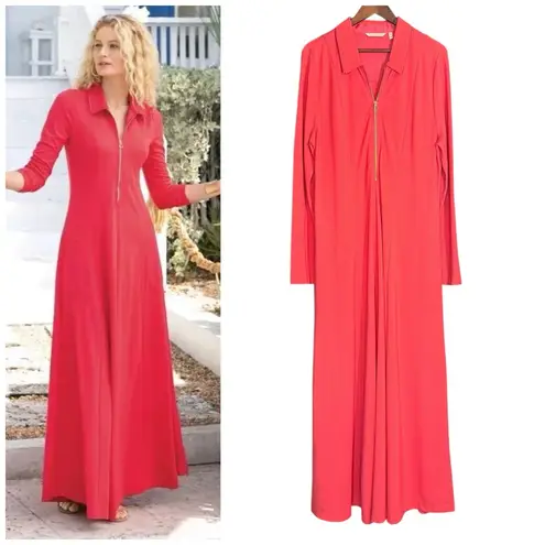 Soft Surroundings NWOT XL Swingtime Maxi Dress Coral Long Sleeve Pockets Ponte