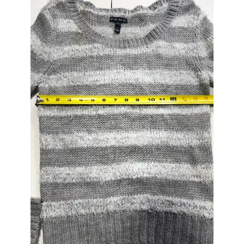 F.A.N.G Striped Sweater Fuzzy Knit Pullover Gray White Soft Cozy Size M Gray Size M