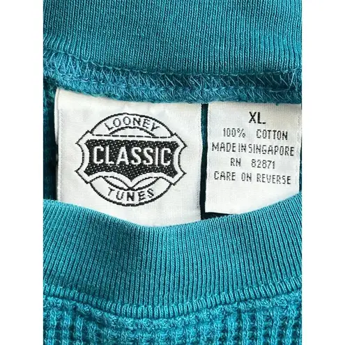 Looney Tunes Vintage 90s teal waffle knit shirt