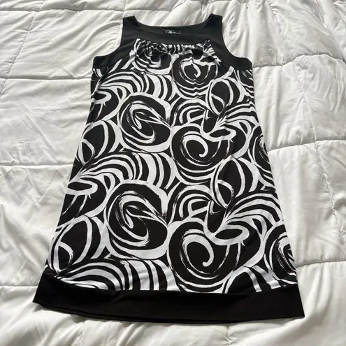 AB Studio Womens Size 16 Black White Swirl Abstract Midi Dress Sleeveless Boho Chic Artsy