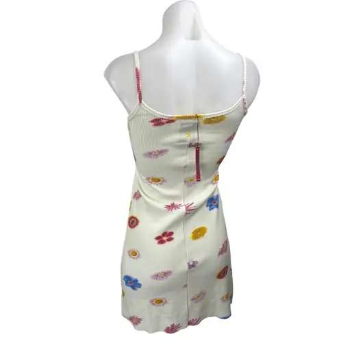 Unif NEW White Floral Knit Sleeveless Cami Camisole Mini Tank Bodycon Dress XS