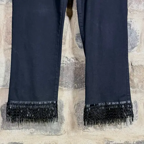 V Cristina Black Beaded Fringe Crop Pants Women's Size 14 Cropped Jeans