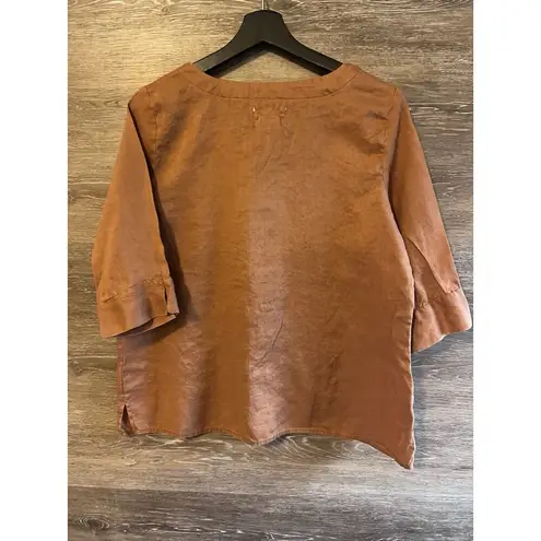 Andrea Jovine 100% linen top shirt smock clay brown Small Blouse Langenlook