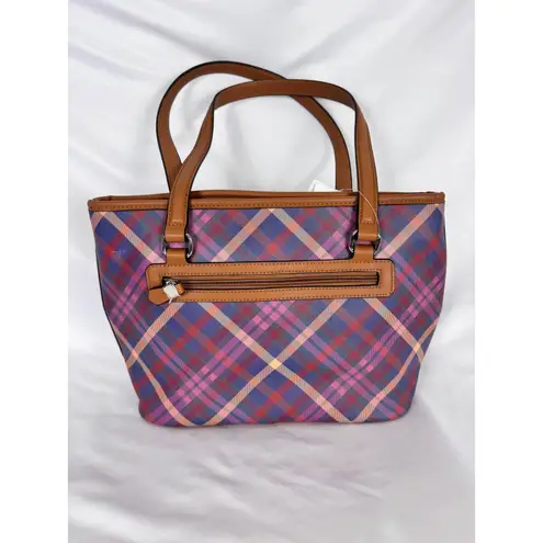 Giani Bernini Plaid Tote Bag Handbag Purse Satchel Brown Trim