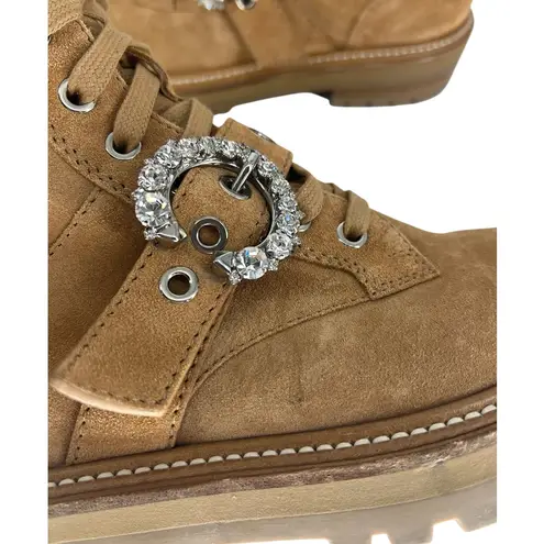 Jimmy Choo Cora Suede Tan Combat Moto Boots