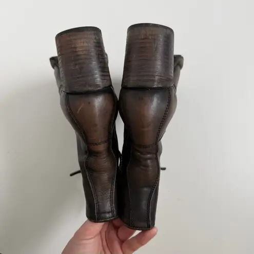 Freebird Cavalier Boots Combat Leather Lace Up Lugged Boho Western Brown Green Size 10