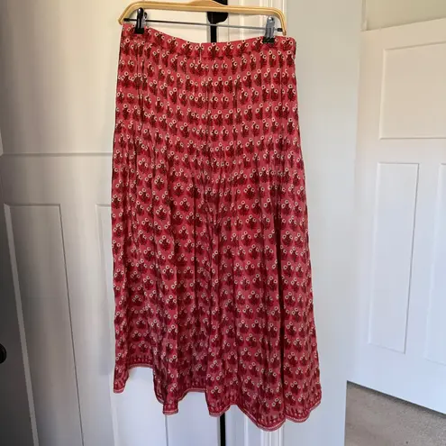 J.Crew  Pink Pleated drop-waist midi skirt in block-print Floral Red