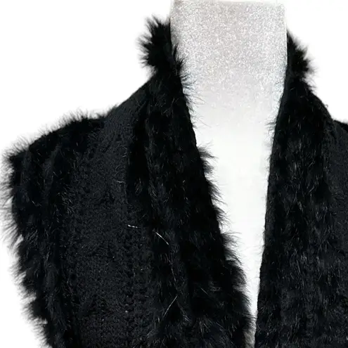 Alberto Makali DESIGNER CROCHET KNIT BLACK SWEATER VEST RABBIT FUR COLLAR