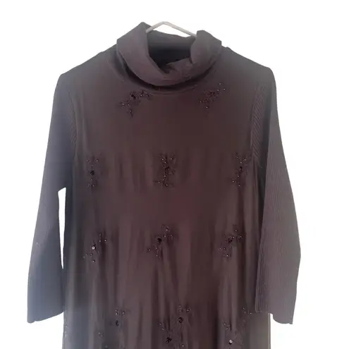 Sundance Women's Size Small Brown Embroidered Floral Brown Sweater Dress