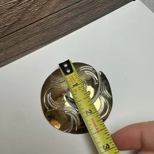 Hand Crafted Hand Made Metal Artisan Signed Brooch Pin Two Tone