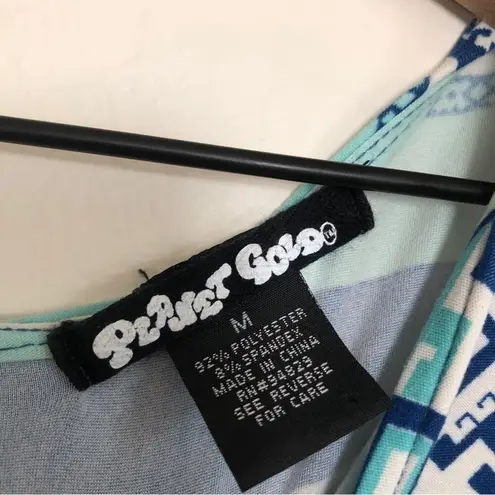 Planet Gold Blue Multicolor Geometric Stripes Tent Mini Summer Tank Top Dress