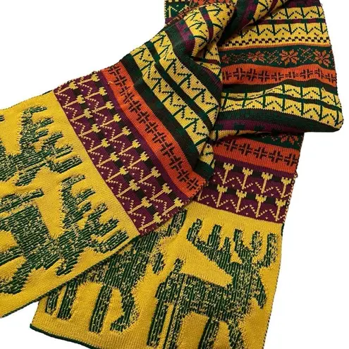 Knit Scarf with Moose Design Yellow