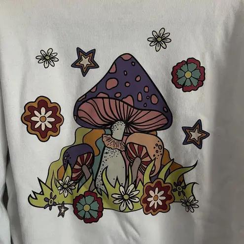 Bowery Supply Co Colorful Mushroom White Crewneck Sweatshirt-Women’s Size Medium