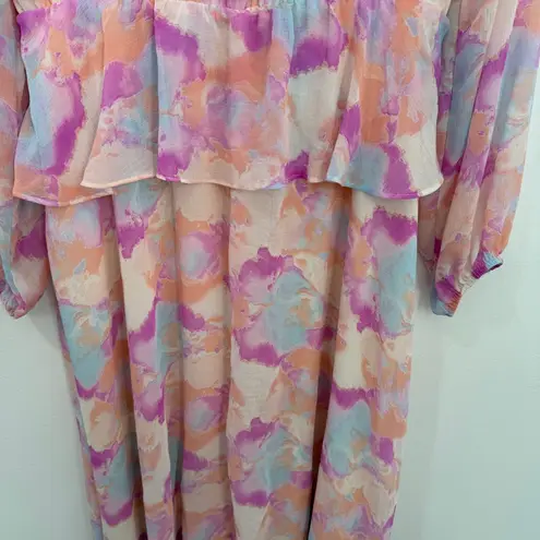Buddy Love Eden Dazed Maxi Dress Long Sleeve size Large Pink Blue