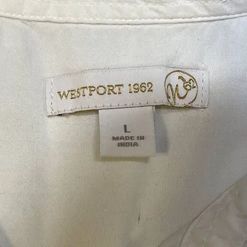 Westport | White with Floral Embroidered Button Front Top | Large