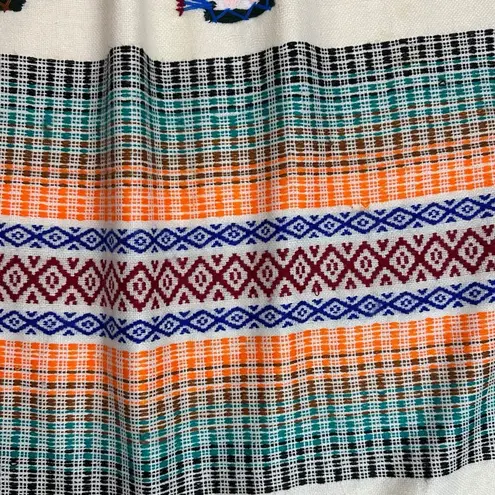 Vintage 70s Handmade Embroidered Ecuador Blanket Kaftan Dress Medium Large Orange