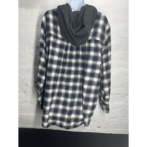 American Eagle Flannel Button Up Shirt Women's XL Hooded Plaid Blue! Blue