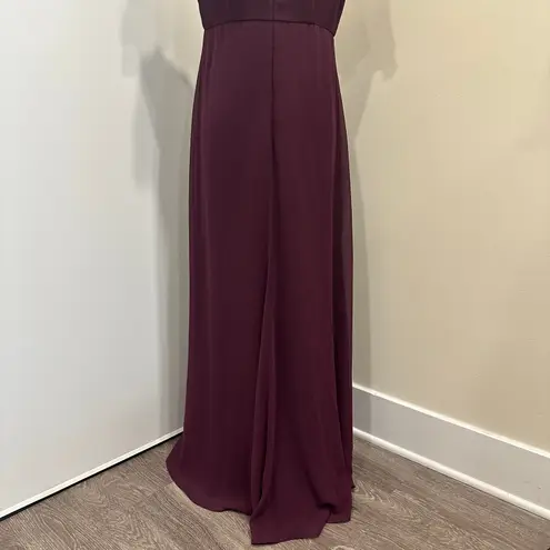 Joanna August Plum Chiffon Flutter Sleeve Maxi Bridesmaid Wedding Guest Dress