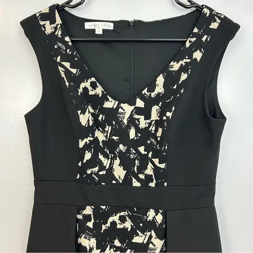 London Times Black & White Abstract Peplum Pencil Shift Dress Size 6