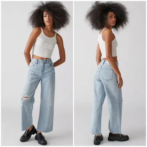 Pistola Loretta Wide Leg Jeans Light Gaze Blue Wash Size 28 High Rise Distress