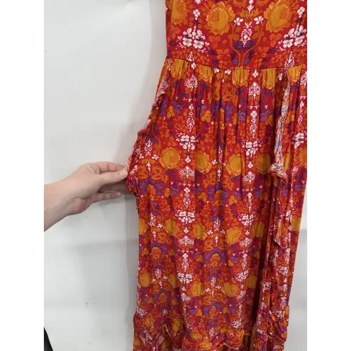 Abel the label Floral Midi Dress Women Small Orange Red Peasant Prairie Bohemian - Image 8
