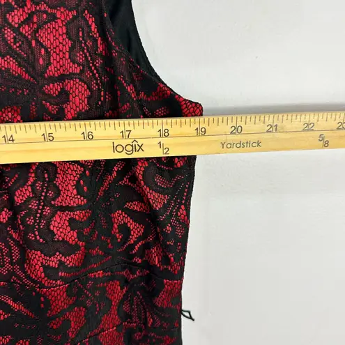 ALYX Womens Dress 16 Red Black Lace Overlay Sheath Cocktail Formal Wedding Guest