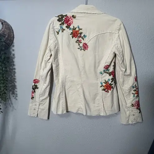 Johnny Was JW Los Angeles Ivory Corduroy Blazer Jacket Floral Embroidered Small