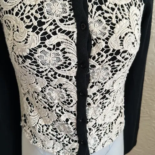 Delia’s Y2k Black Ivory Floral Crochet Puff Sleeve Cropped Cardigan Sweater XS Size undefined