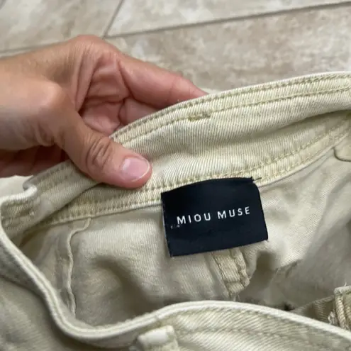 Y2K MIOU MUSE Beige yellowish Wide Leg Crop Raw Hem Jeans Women's Size M Tan