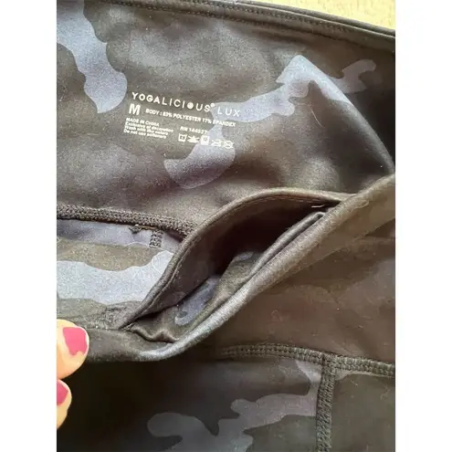 Yogalicious Lux Women's Camo Biker Shorts Blue M High Waist Pockets Size M