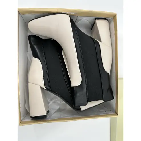 Yoki Women’s Jacklyn Bone Black Block Heel Dress Booties Size 7.5 Two Tone Chic