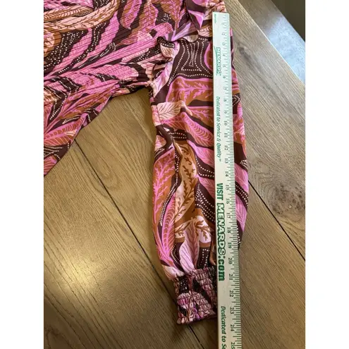 Sunny Leigh Top Womens Size M Retro Floral Long Sleeve V Neck Pleated Ruffles