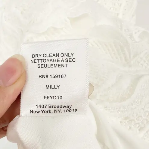 Milly NEW Atalie 3D Floral Lace Dress V-Neck Puff Sleeve in White Women's 0