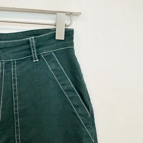 By Dyln Cooper Contrast Stitch High Rise Wide Leg Jeans Baggy Pants Green Small