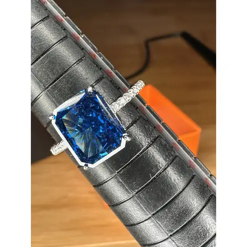 Sterling Silver Tanzanite And CZ Ring Size 7.5