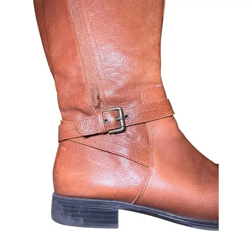 Naturalizer Brown Leather Knee High Boots Buckle Side Zip Riding 10M Wide