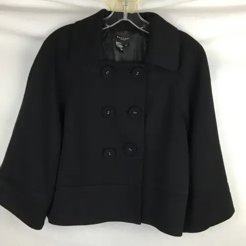Sandro Black Double Breasted Button Up 3/4 Sleeve Length Pea Coat L