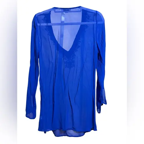 Yumi Kim Royal Blue Beaded Embellished Sheer Tunic Top or Swim Cover Sz S