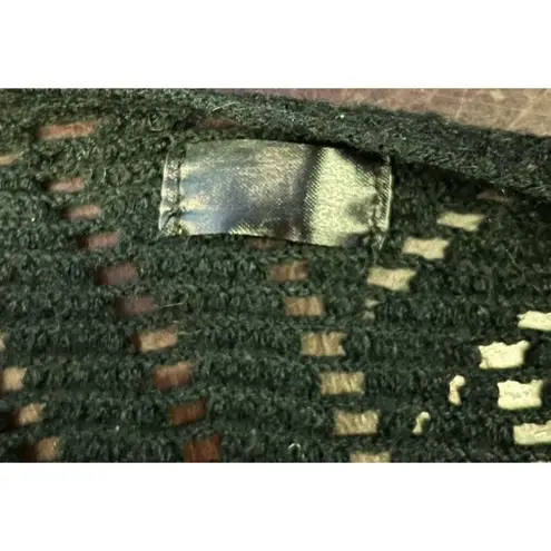 Black Crochet Geometric Fringed Eyelet Poncho Sweater One Size Size undefined