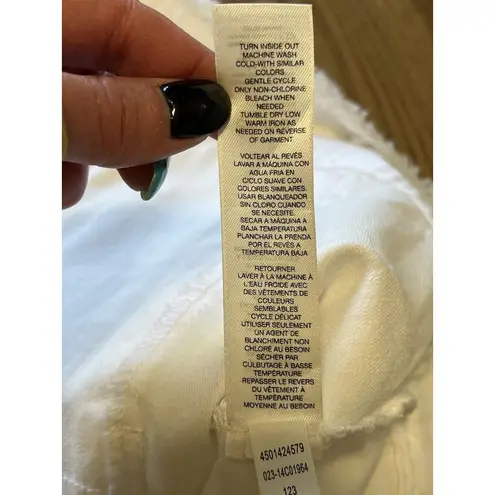 Chico's  Platinum Optic‎ White Sequin Frayed Fringe Sleeveless Denim Vest Size 2 thumbnail 9